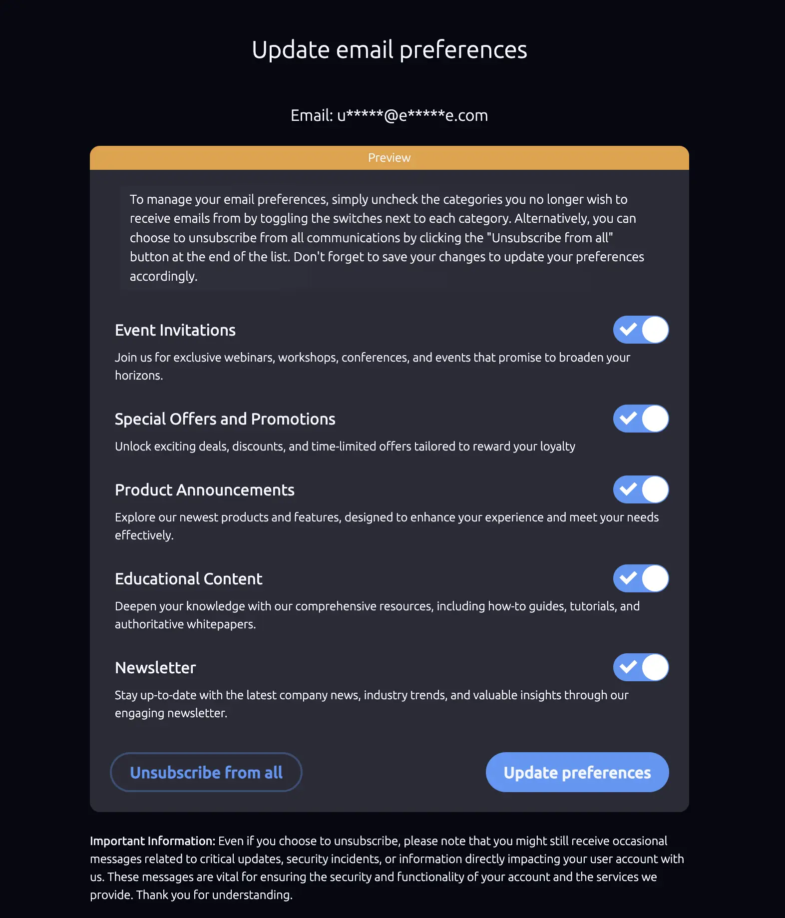 SendStreak unsubscribe preferences page preview