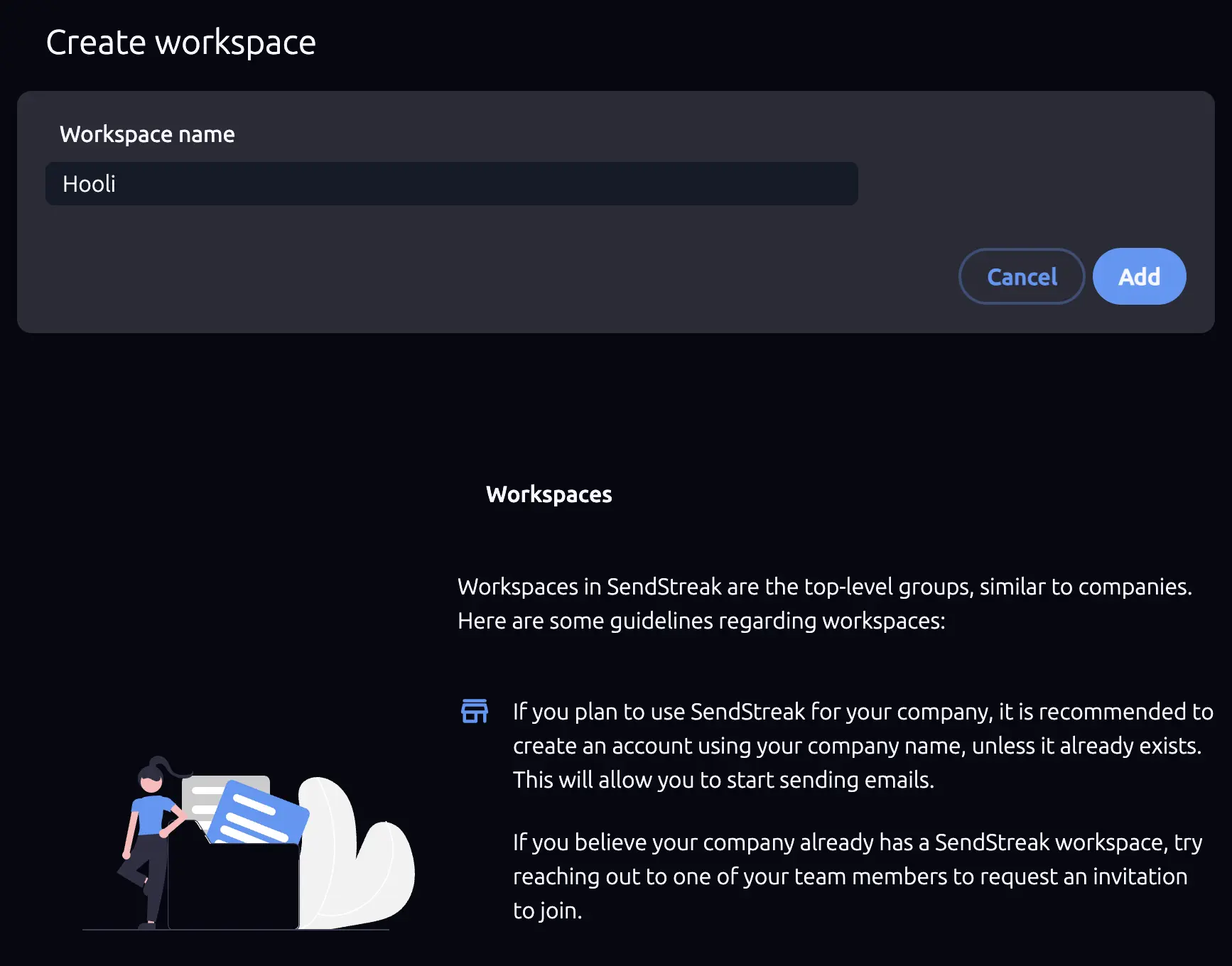 SendStreak create workspace
