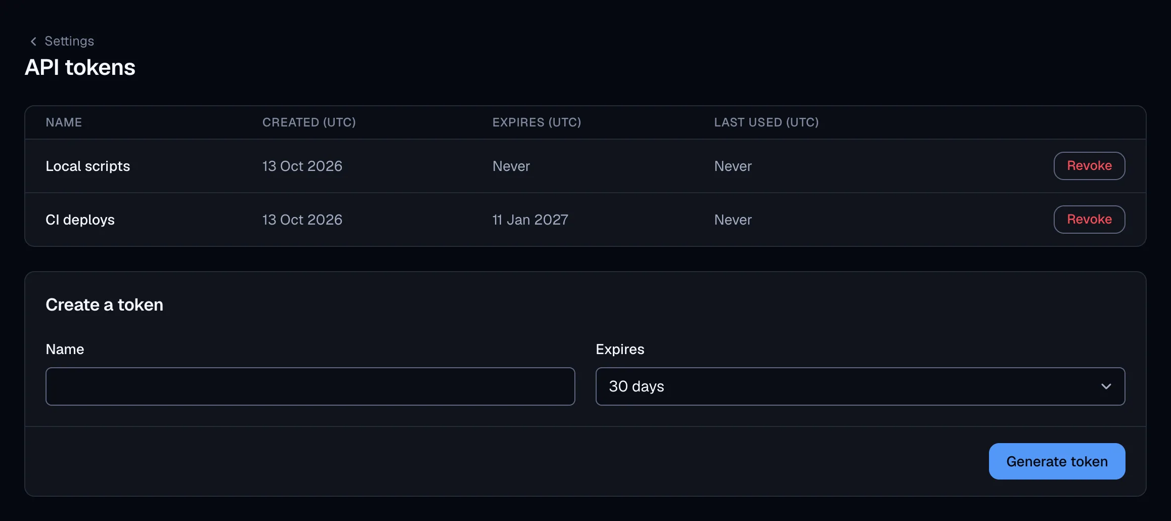 SendStreak API tokens settings
